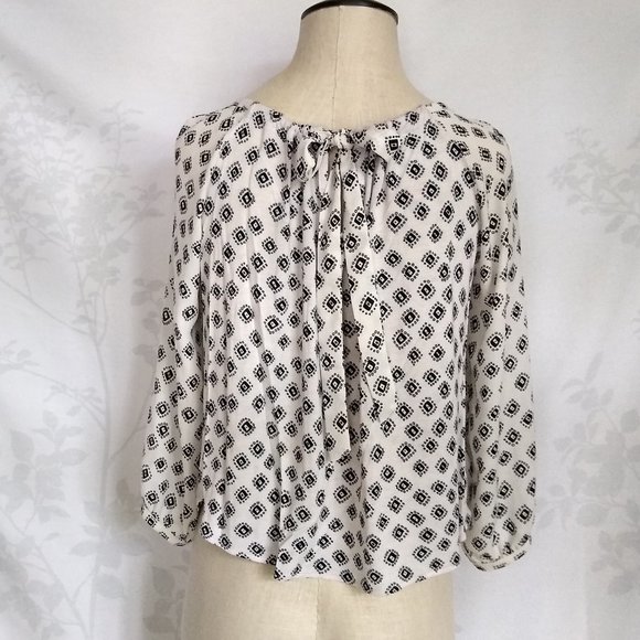 LOFT black white print mixed media boho blouse top XXS - Picture 4 of 15